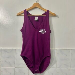 Victoria’s Secret Pink V-Neck Not Today Plum Body Suit Small Casual Layer